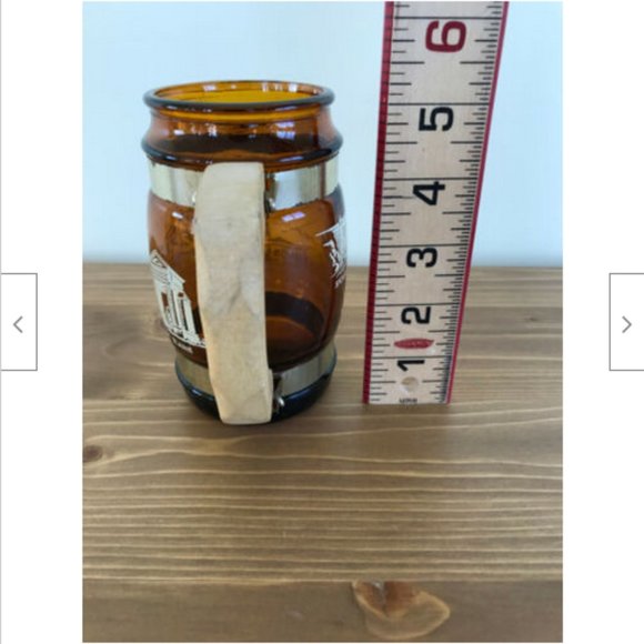 Vtg Beer Stein Amber Glass Mason Mug w/ Rustic Wood Handle Washington Mt Rainier - Picture 4 of 6